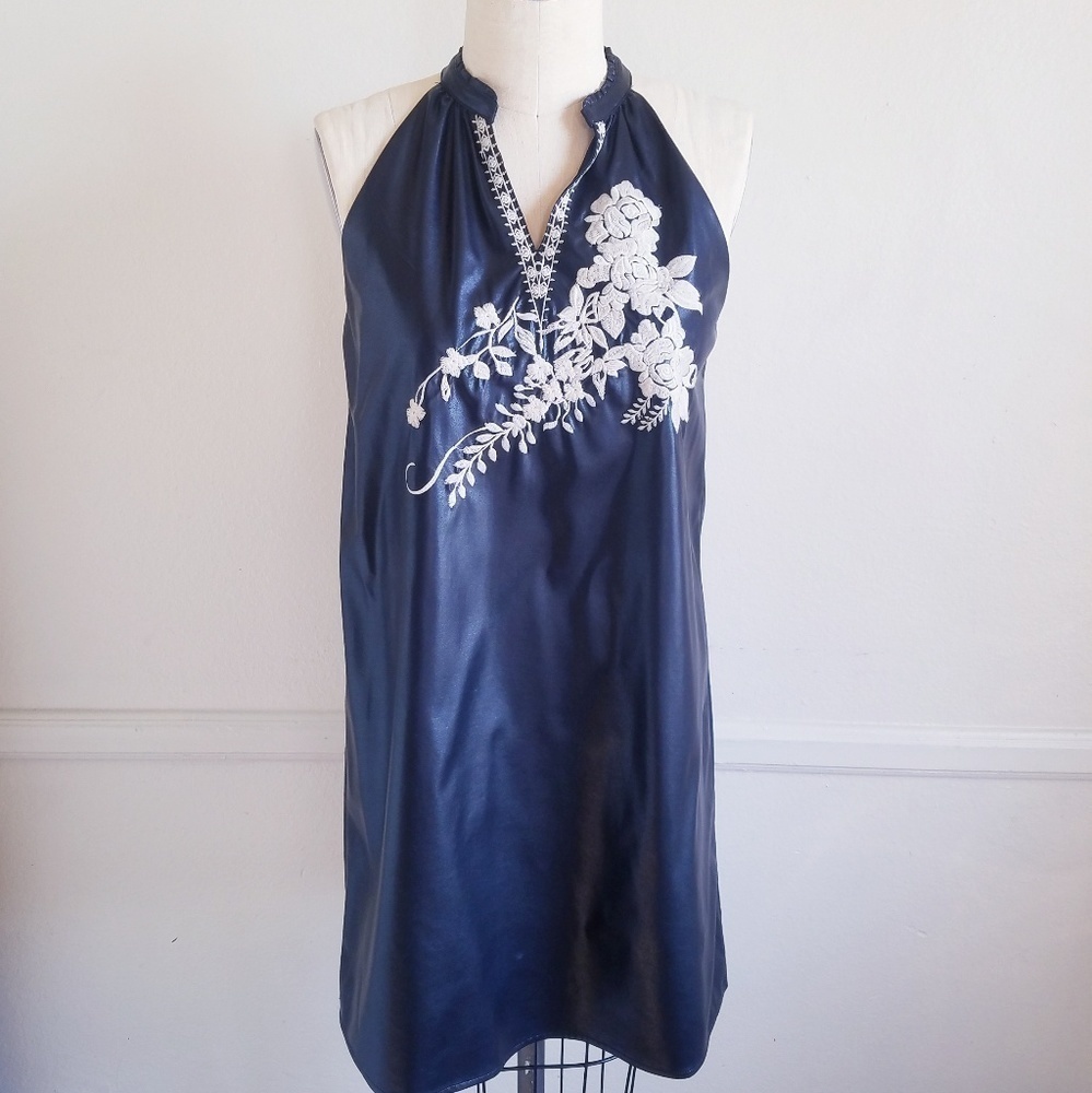 NEW | THML| VeganLeather Dress Floral Embr…